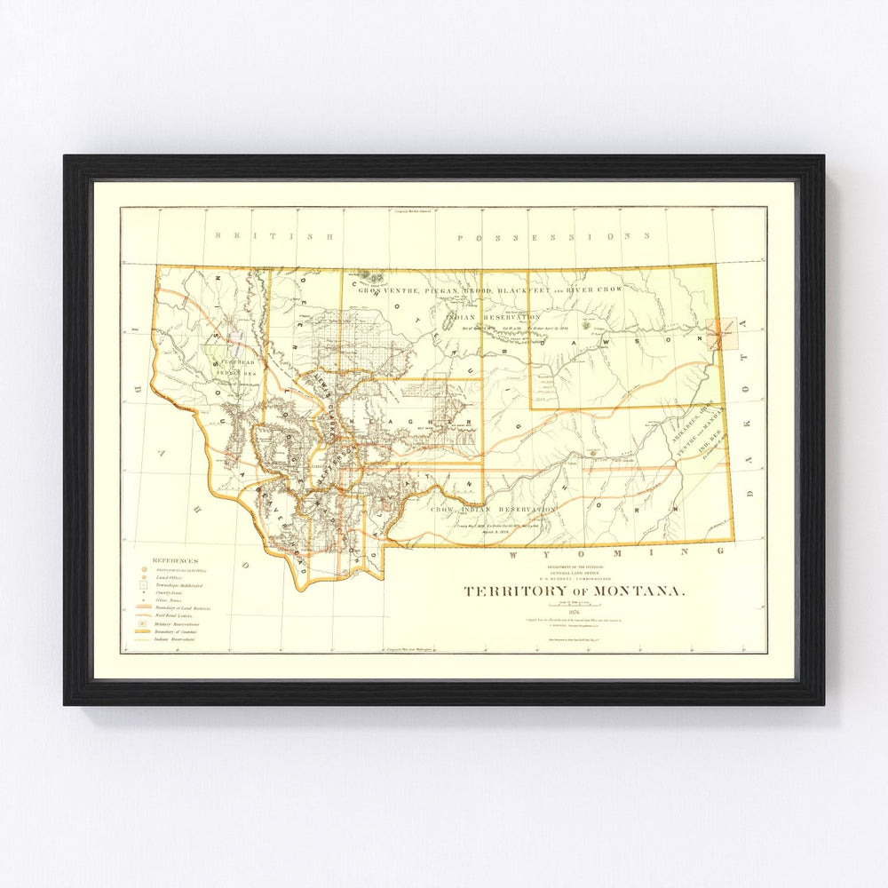 Montana Vintage Map 1876