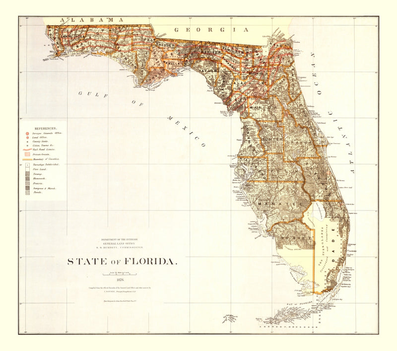 Size comparison using Vintage Map of Florida 1876