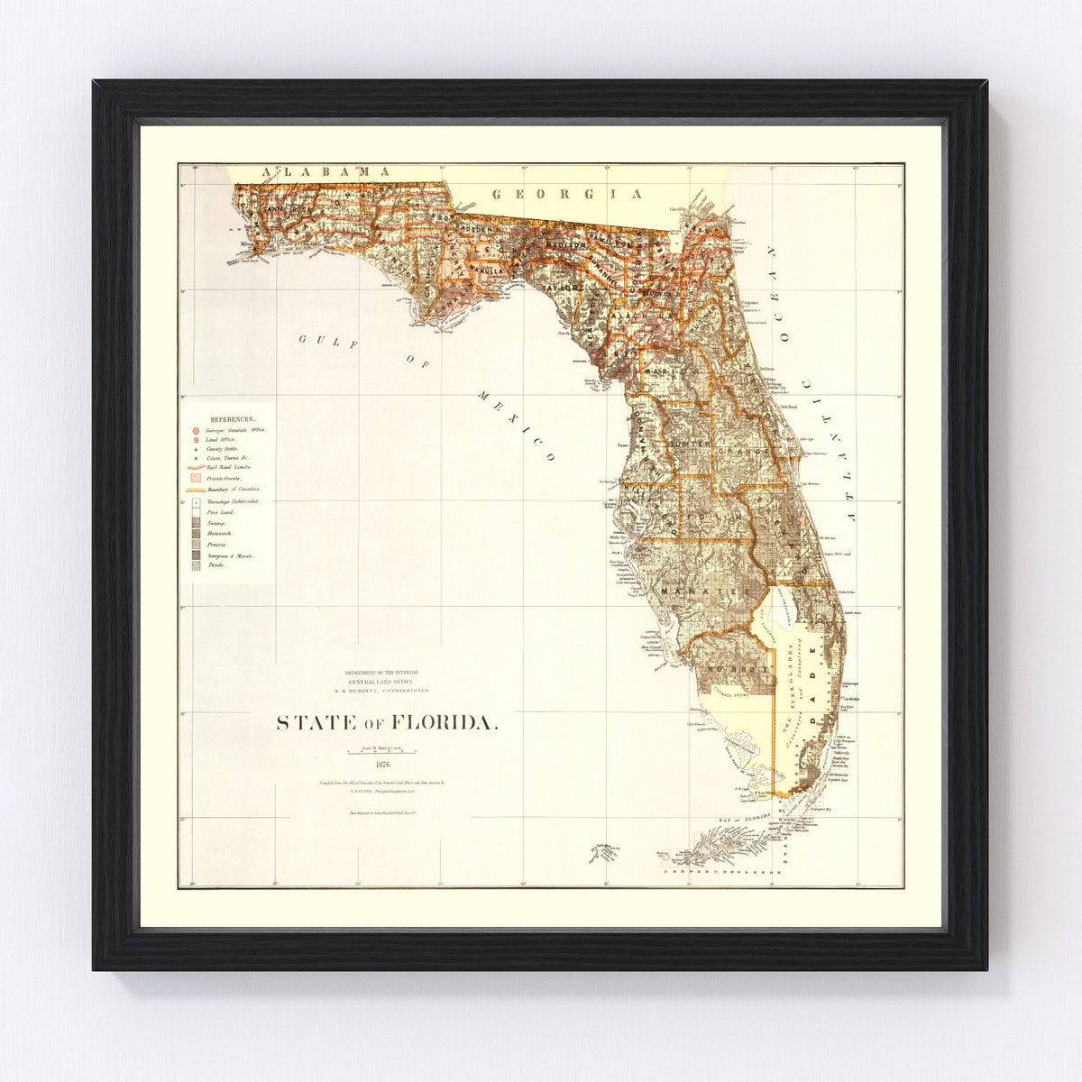 Florida Vintage Map 1876
