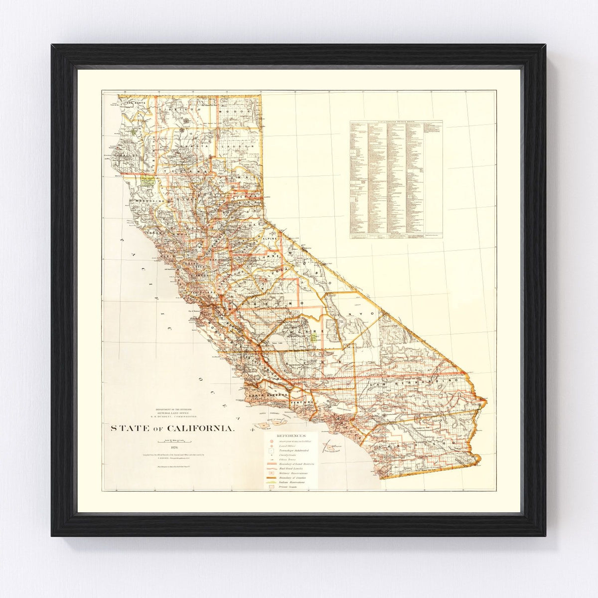 California Vintage Map 1876