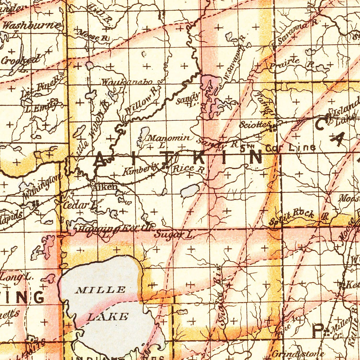 Restored historic details from the 1876 state map of County, Minnesota