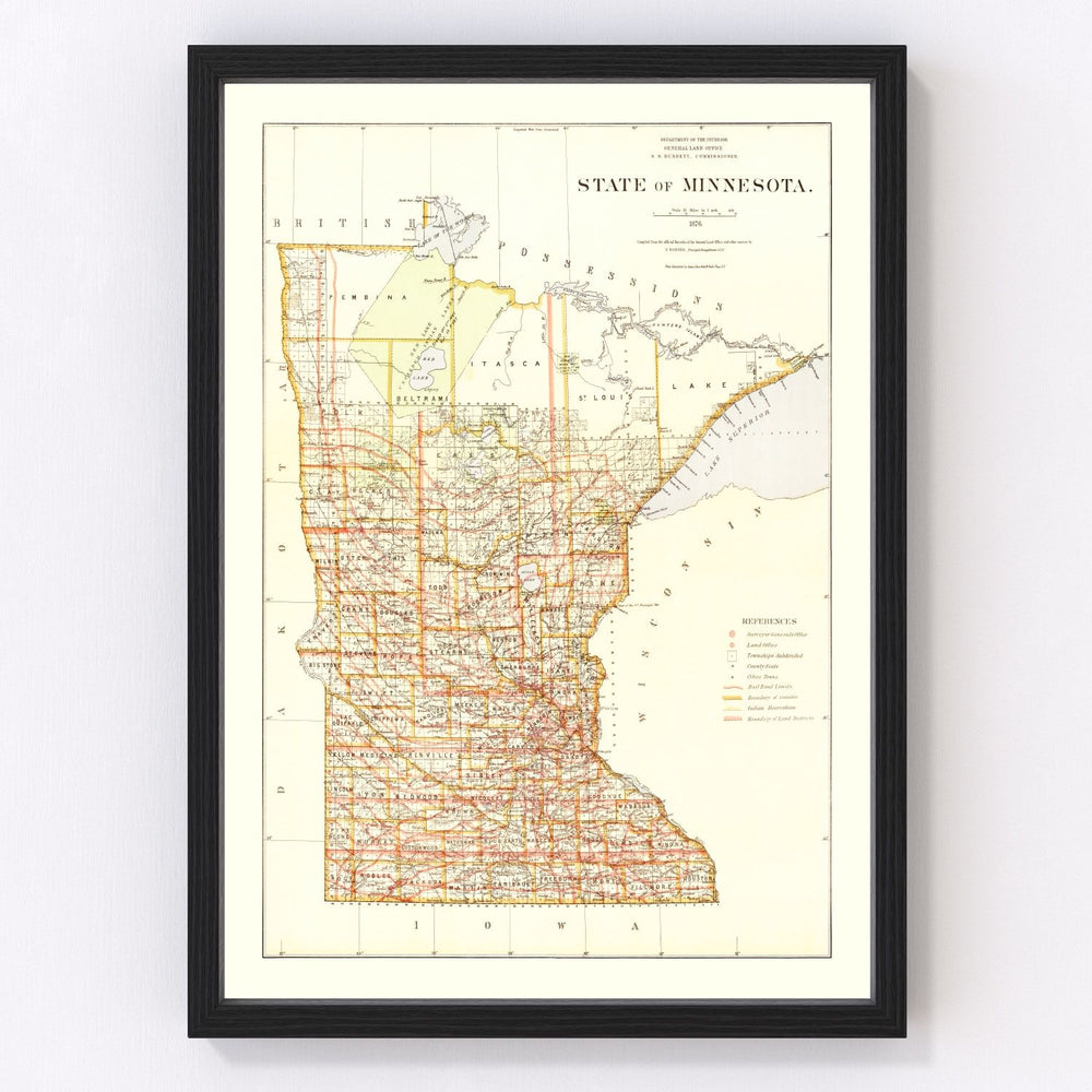 Minnesota Vintage Map 1876