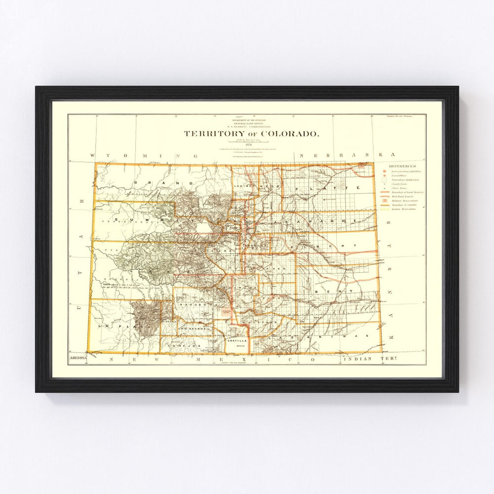 Colorado Vintage Map 1876