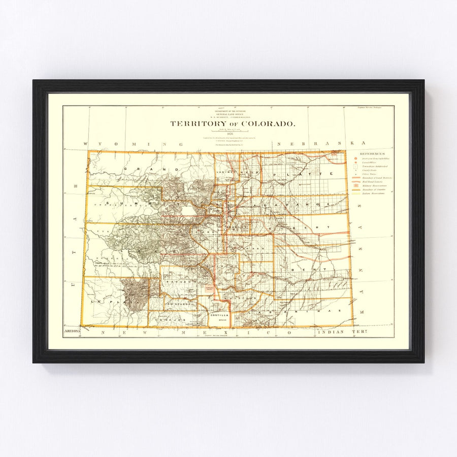 Colorado Vintage Map 1876
