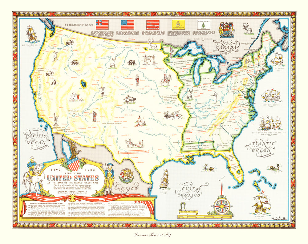Vintage Revolutionary War Map of the United States print style example