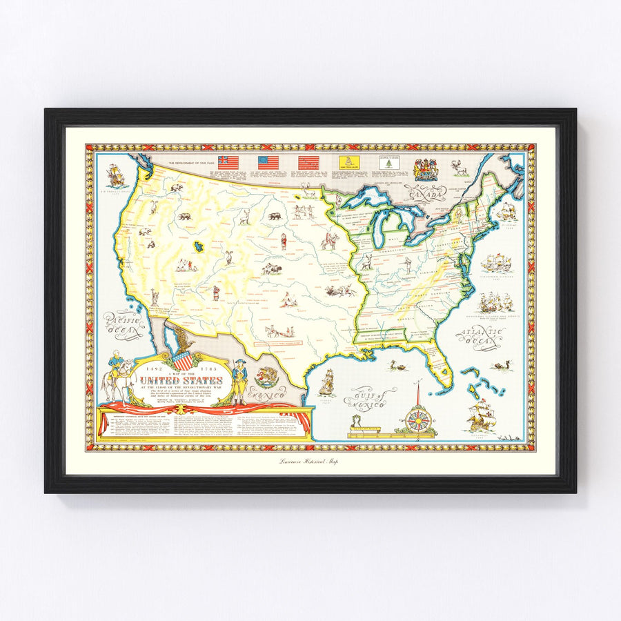 Vintage Revolutionary War Map of the United States