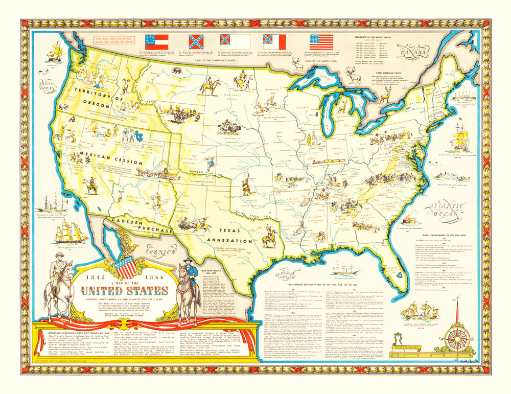 Vintage Civil War Map of the United States print style example