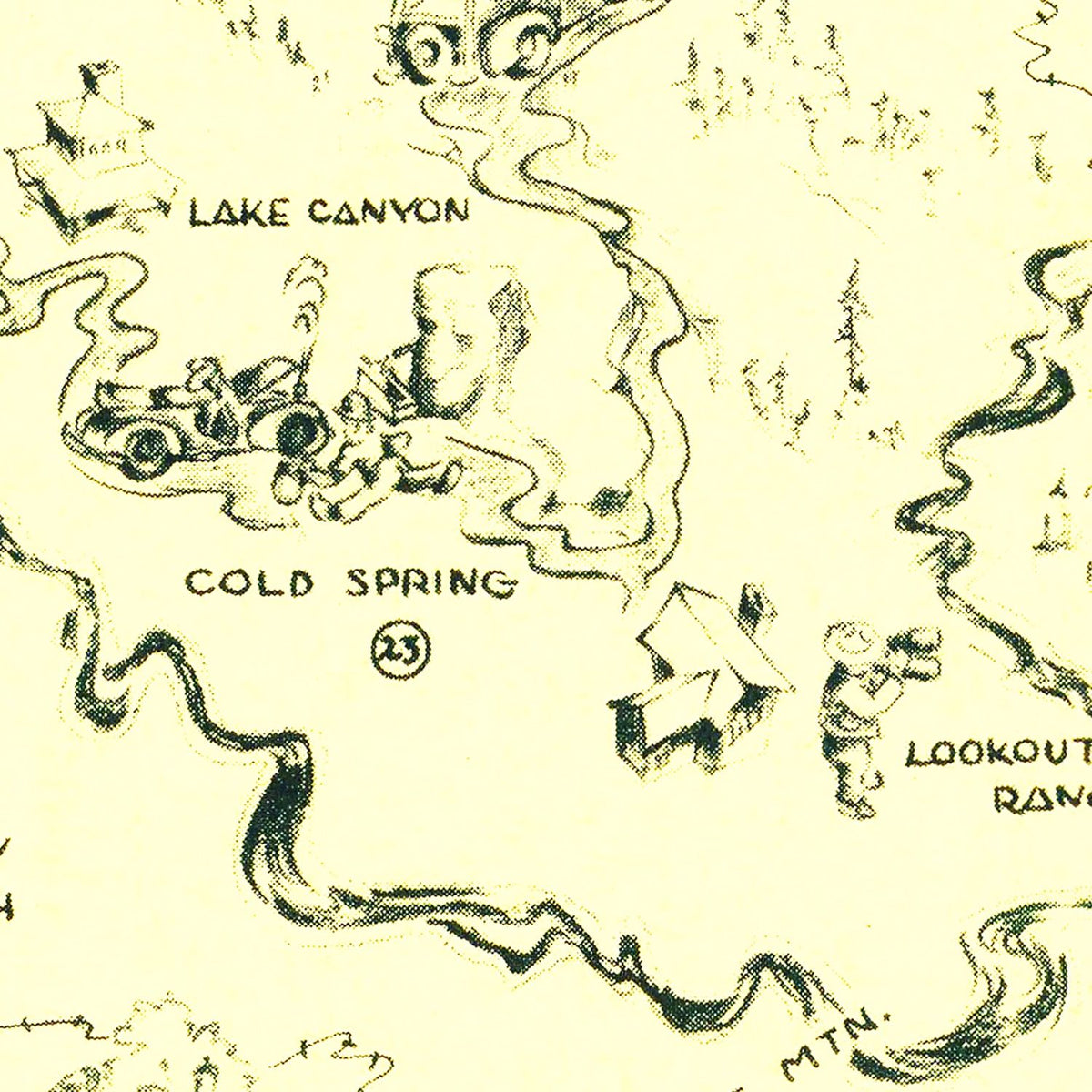 Restored historic details from the 1945 city map of Three Rivers, California