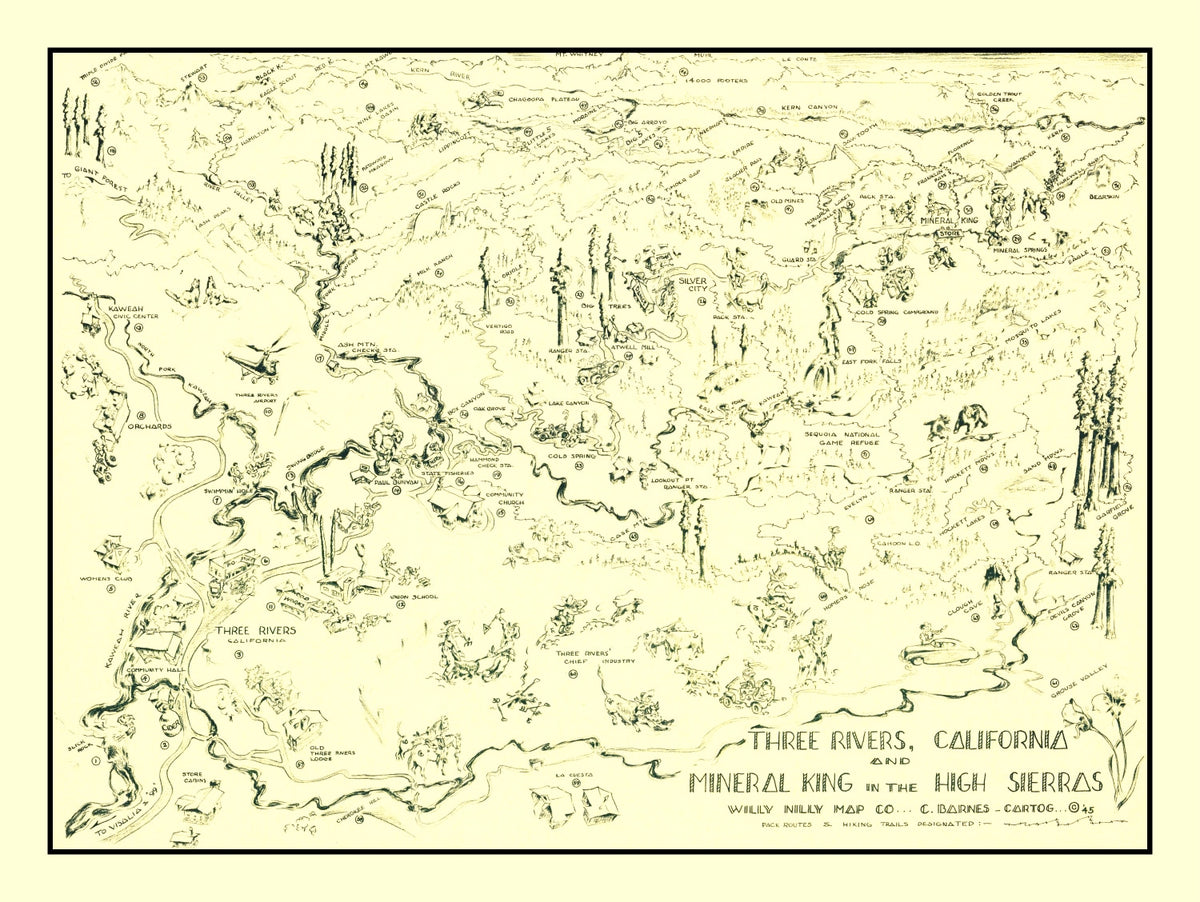 Preview of Vintage Map of Three Rivers, California 1945