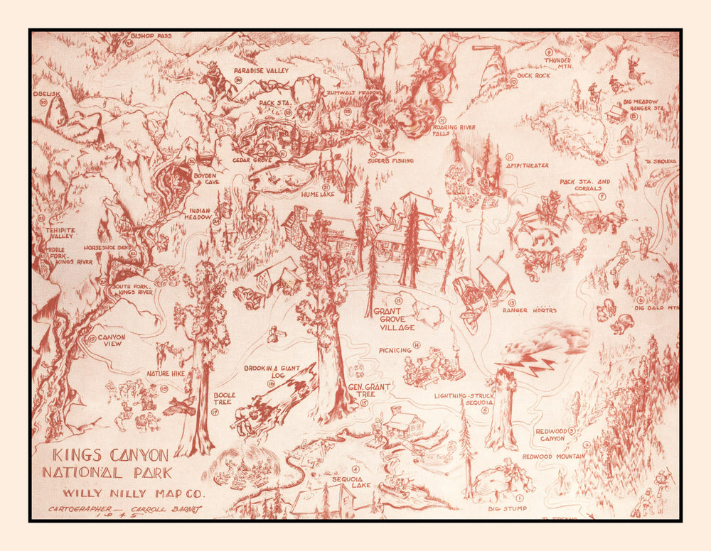 Vintage Map of Kings Canyon National Park, 1945 print style example