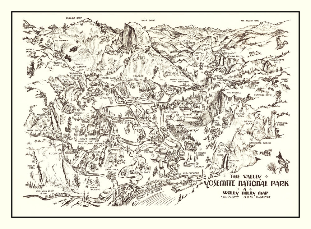 Vintage Map of Yosemite National Park, 1946 print style example