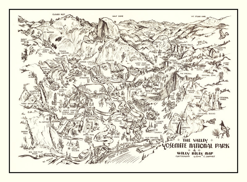 Size comparison using Vintage Map of Yosemite National Park, 1946