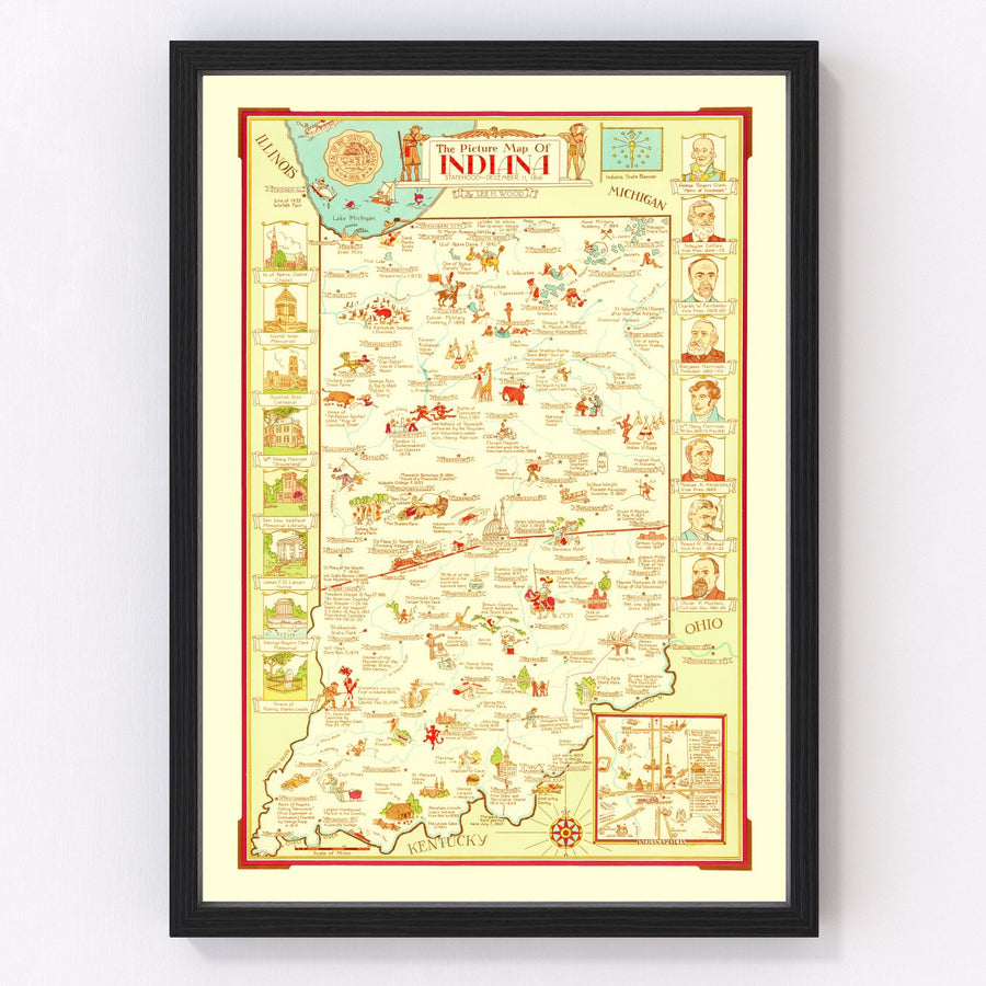 Vintage Map of Indiana 1932