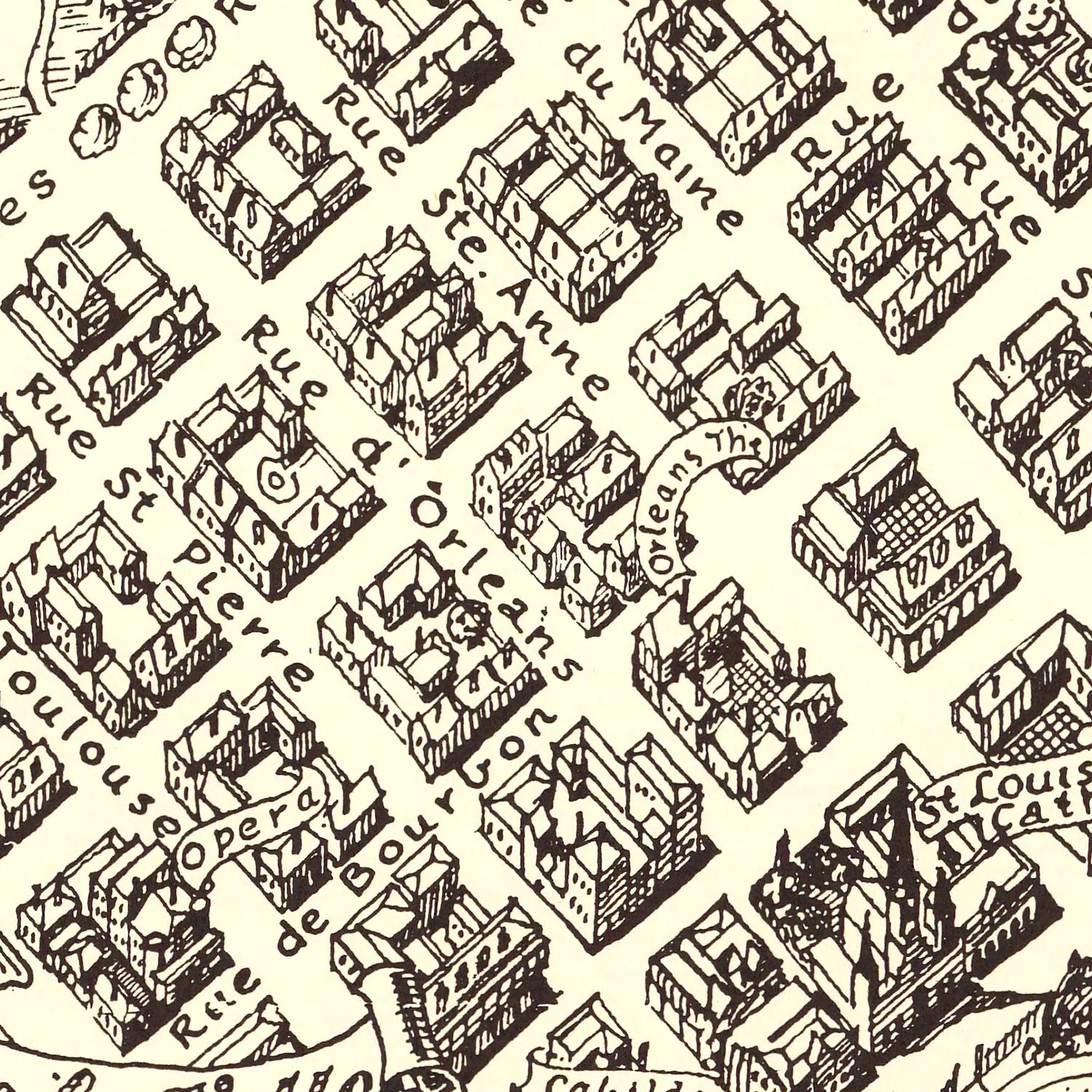 Restored historic details from the 1930 city map of New Orleans, Louisiana