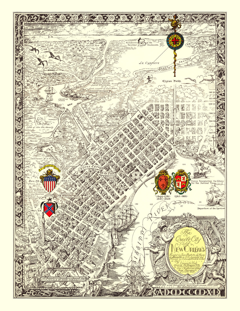 Vintage Map of New Orleans, Louisiana 1930 print style example