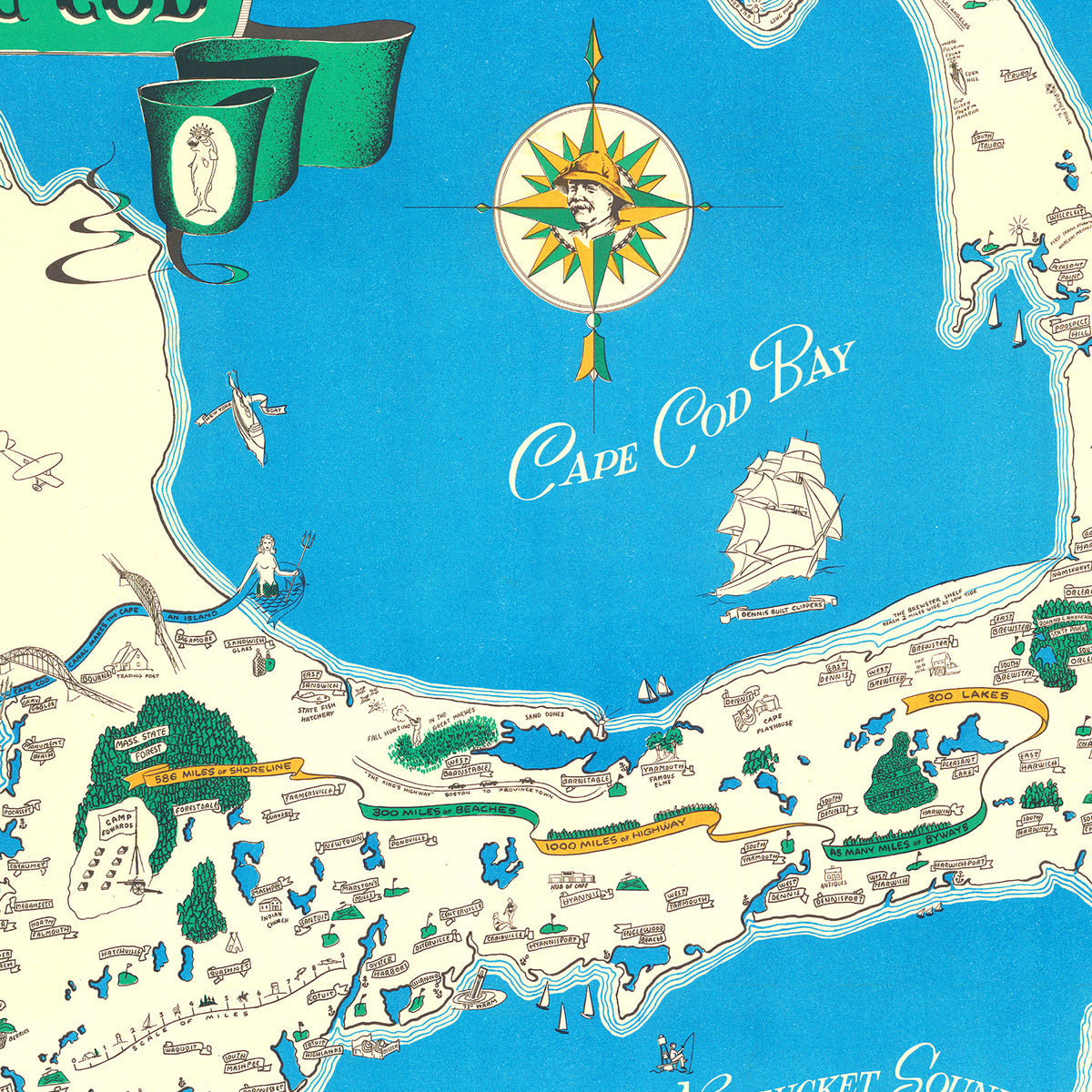 Restored historic details from the 1940 coastline map of Barnstable County, Massachusetts
