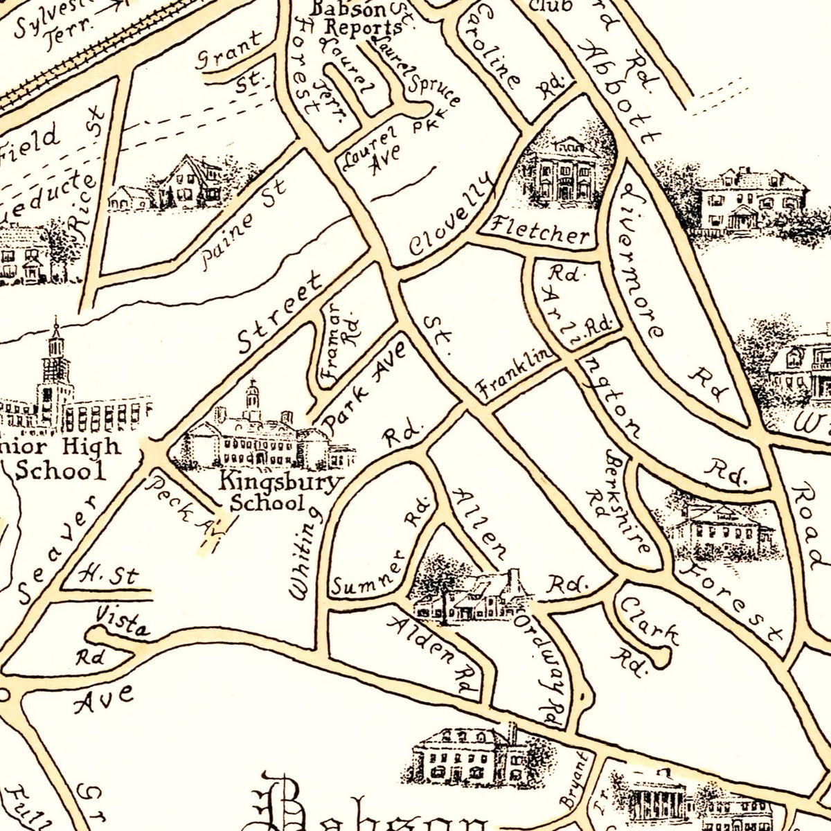 Restored historic details from the 1960 city map of Wellesley, Massachusetts