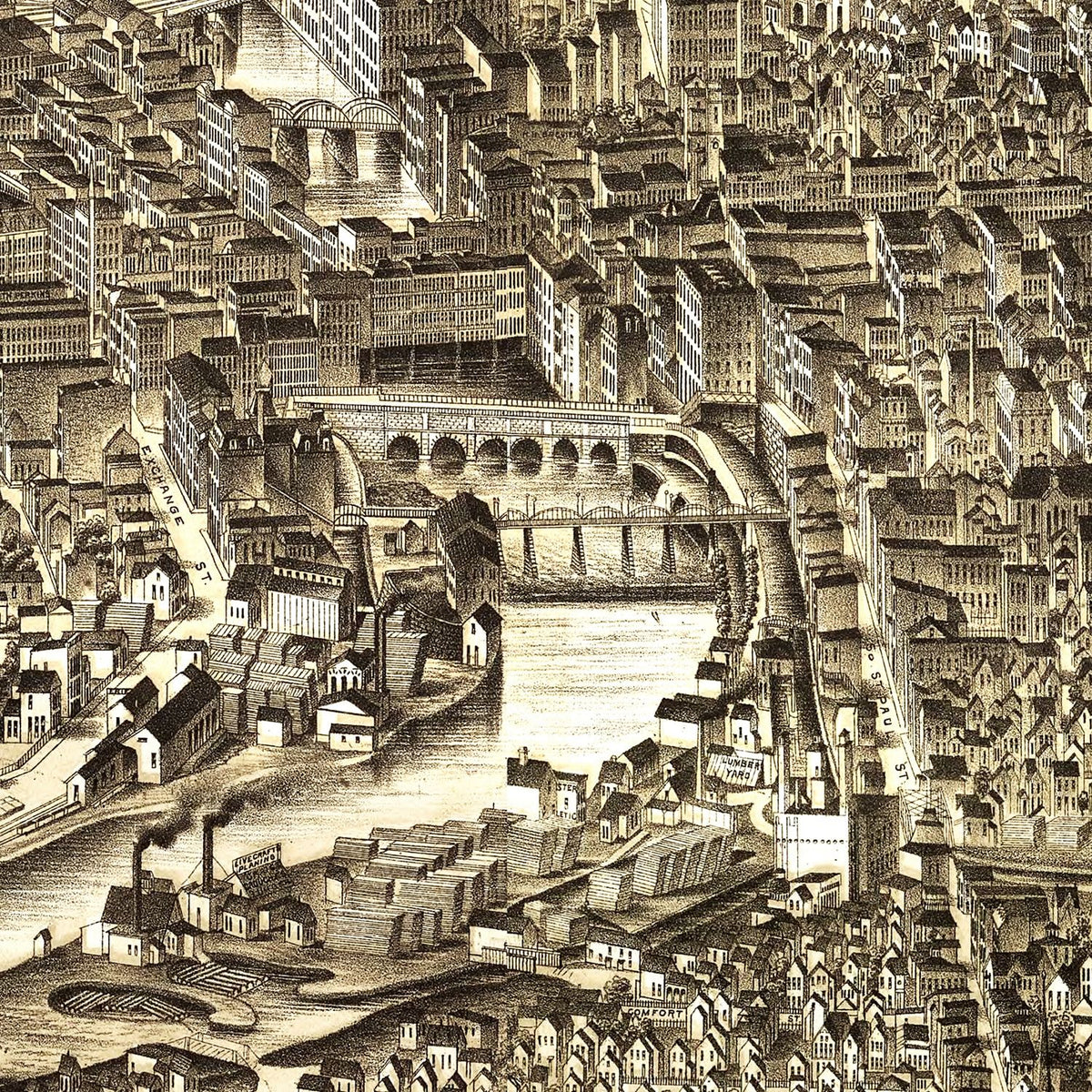 Restored historic details from the 1880 city map of Rochester, New York