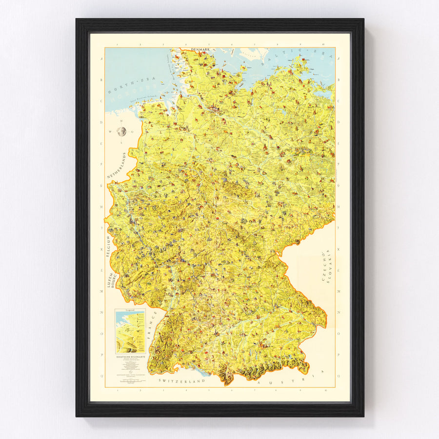 Vintage Map of Germany 1954