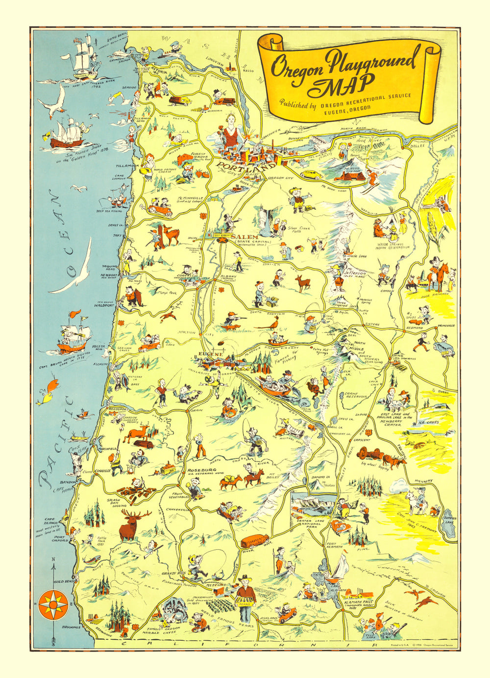 Vintage Map of Oregon 1936 print style example