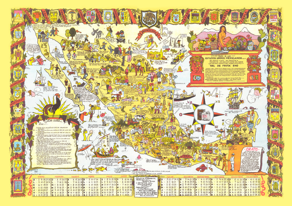 Vintage Pictorial Map of Mexico, 1938 print style example