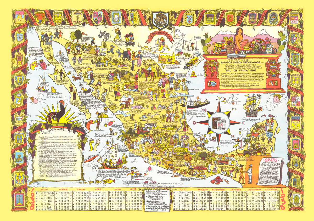 Preview of Vintage Pictorial Map of Mexico, 1938