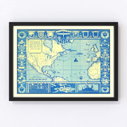 Flight of Charles Lindbergh Vintage Map 1927