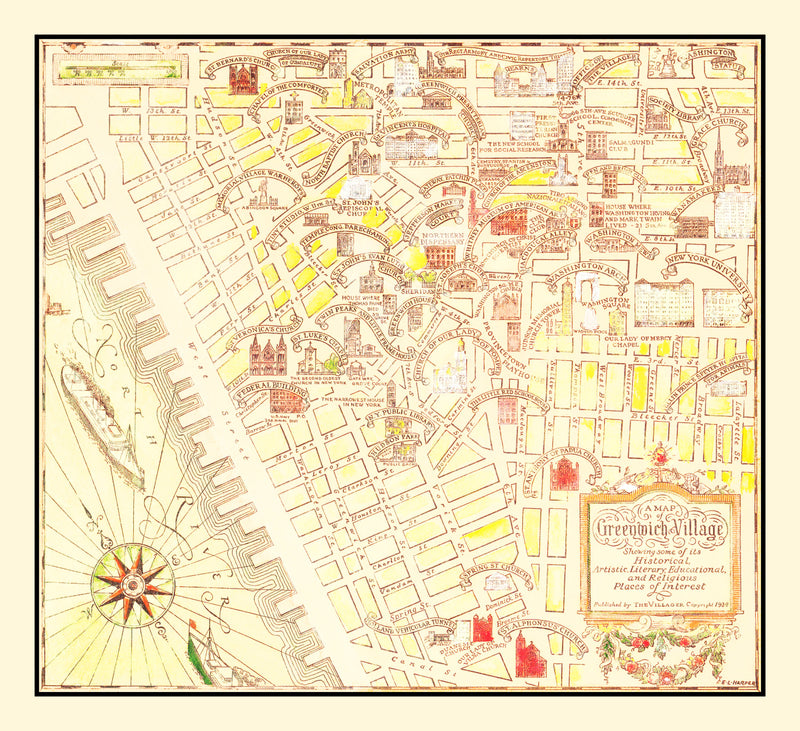 Size comparison using Vintage Map of Greenwich Village, New York 1934