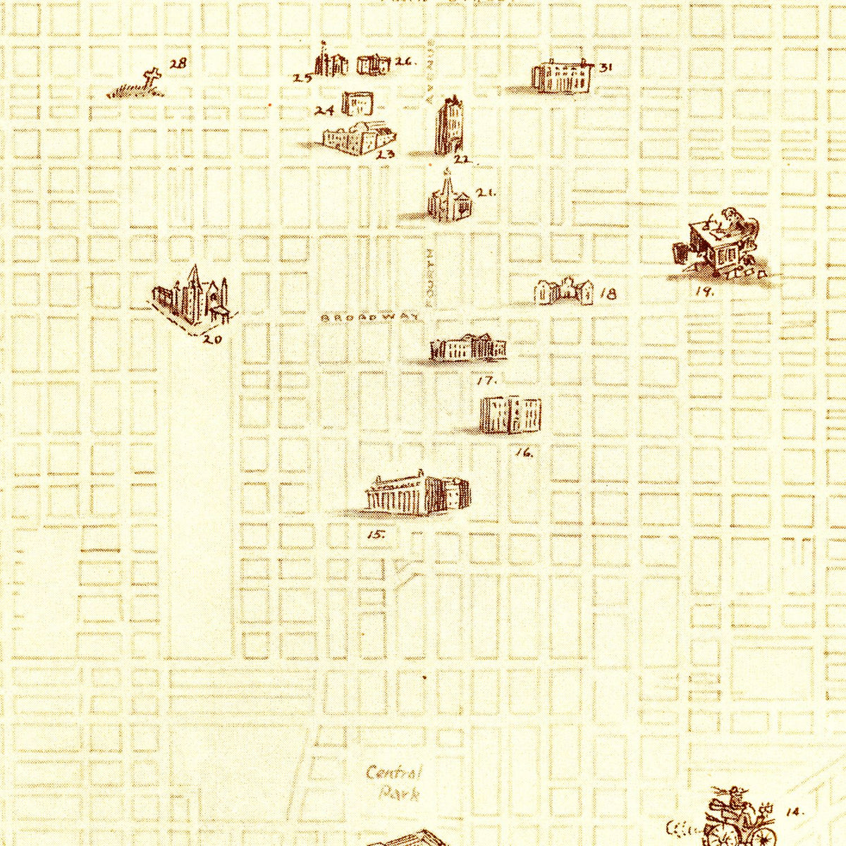 Restored historic details from the 1934 city map of Louisville, Kentucky