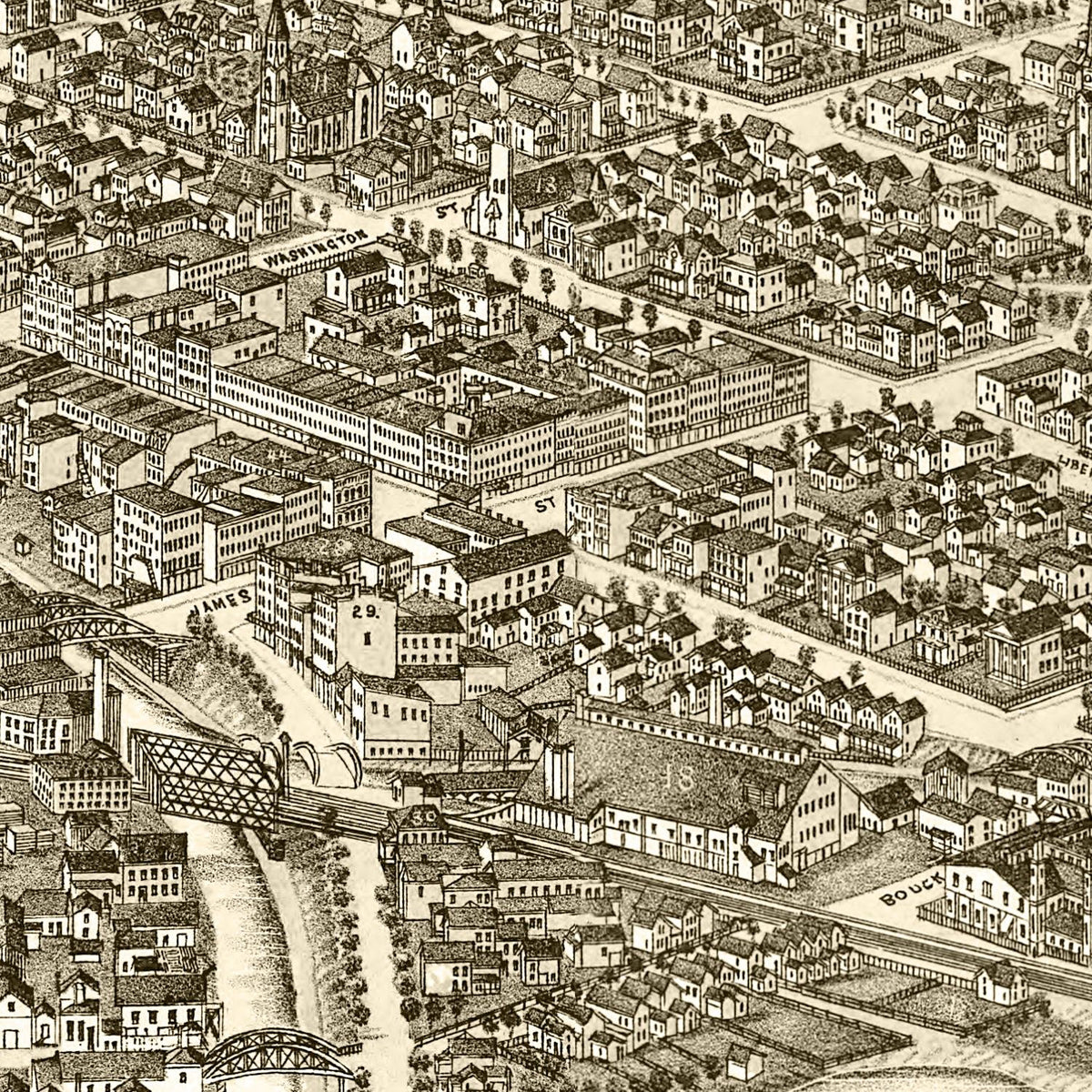 Restored historic details from the 1886 city map of Rome, New York