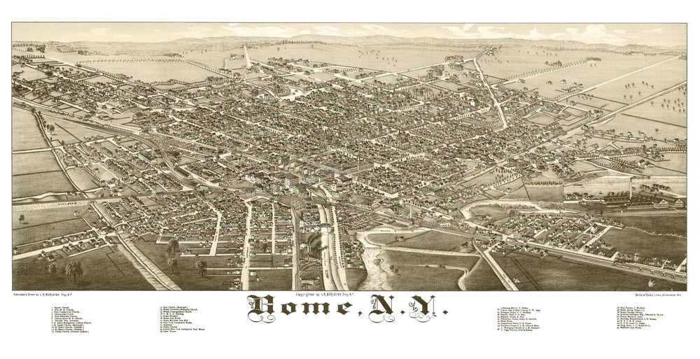 Vintage Map of Rome, New York 1886 print style example