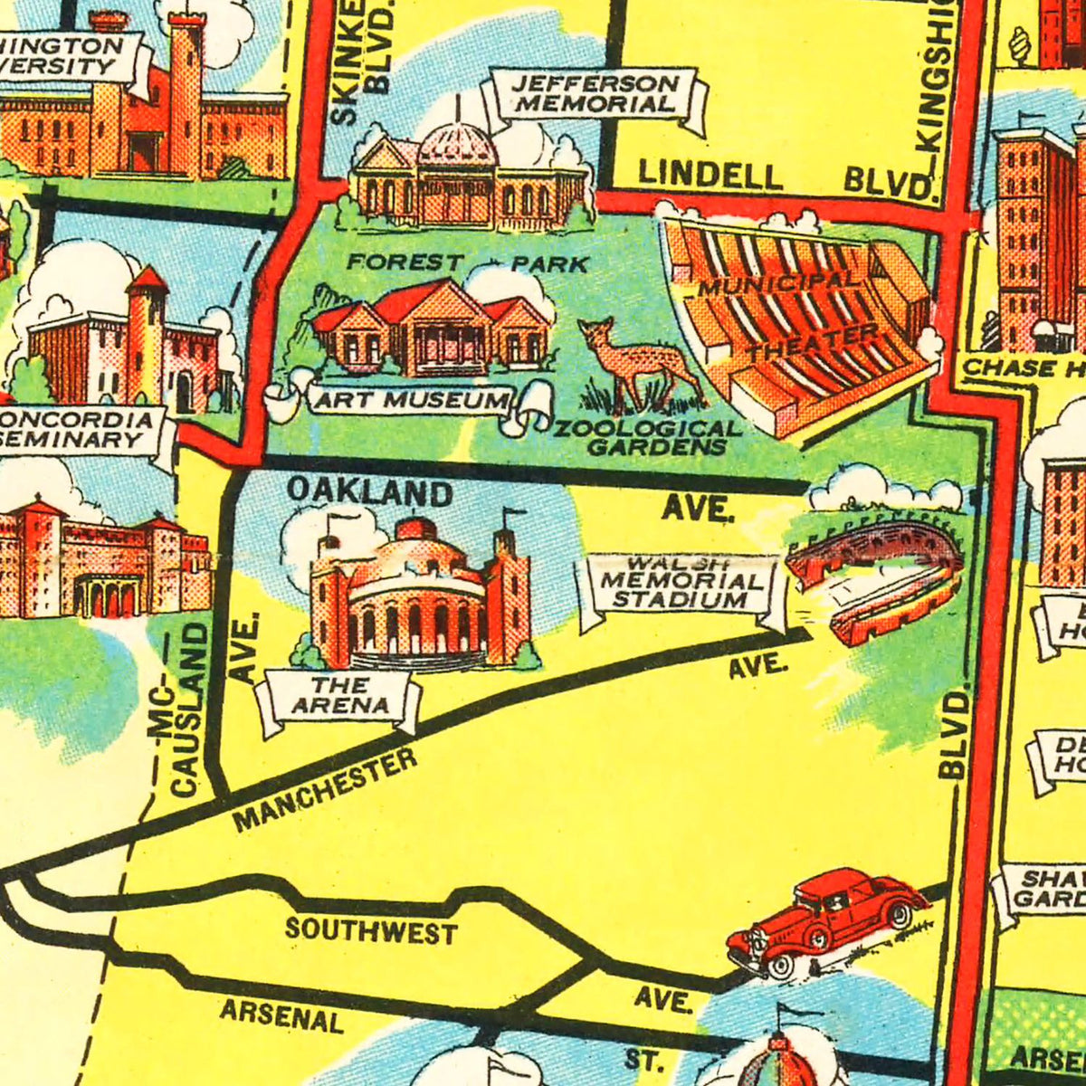 Restored historic details from the 1940 city map of St. Louis, Missouri