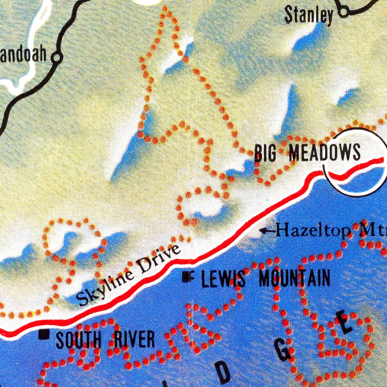 Restored historic details from the 1947 national park map of County, Virginia
