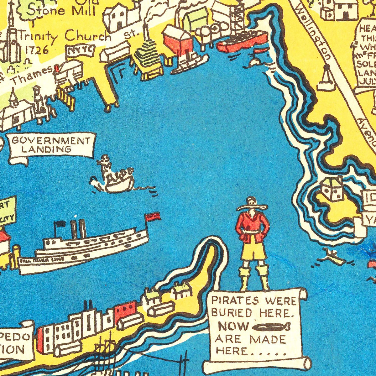 Restored historic details from the 1945 city map of Newport, Rhode Island