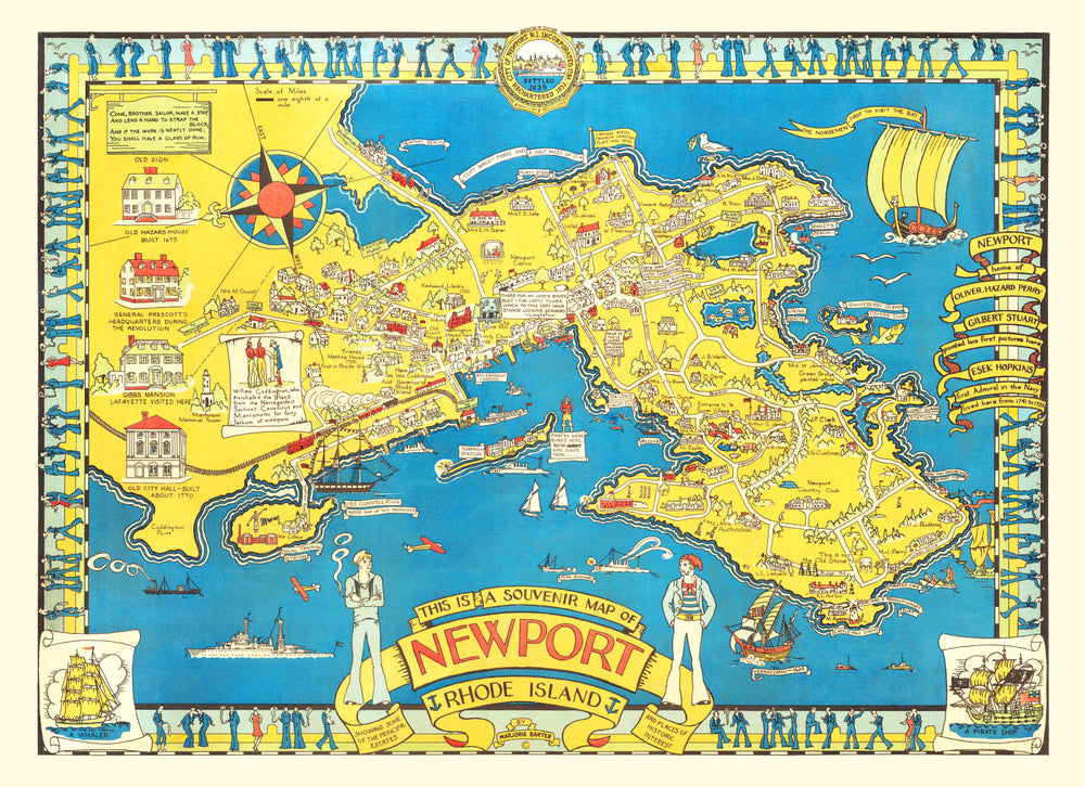 Vintage Map of Newport, Rhode Island 1945 print style example