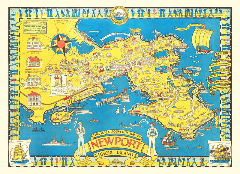 Size comparison using Vintage Map of Newport, Rhode Island 1945