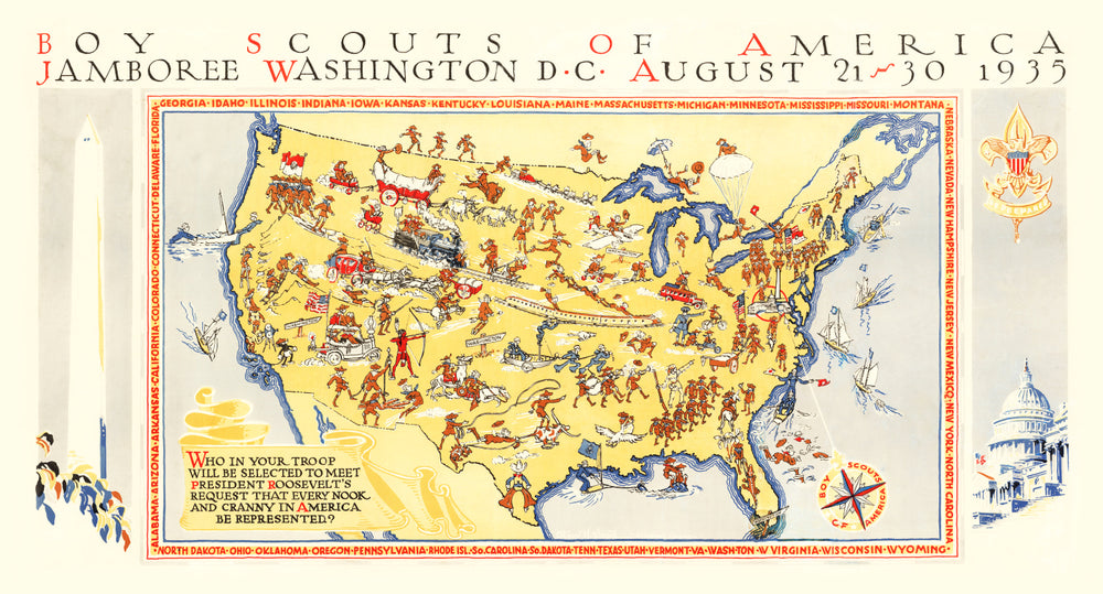 Vintage Boy Scouts Jamboree Map, 1935 print style example