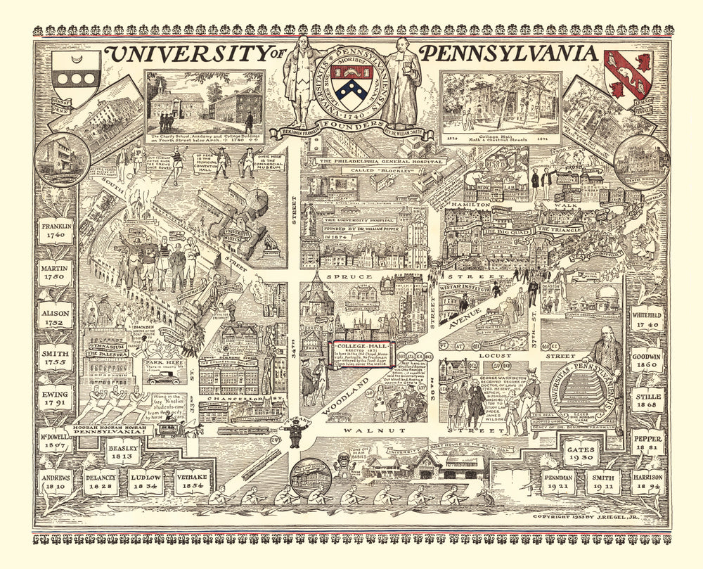 Vintage Map of University of Pennsylvania, 1933 print style example