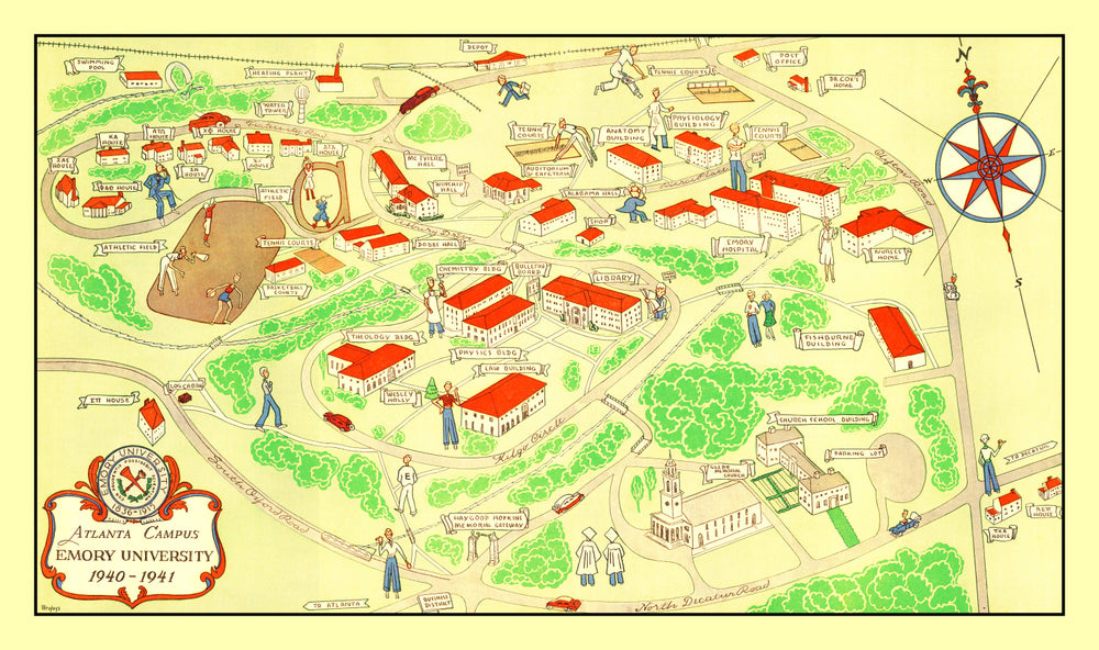 Vintage Map of Emory University Atlanta, 1940 print style example