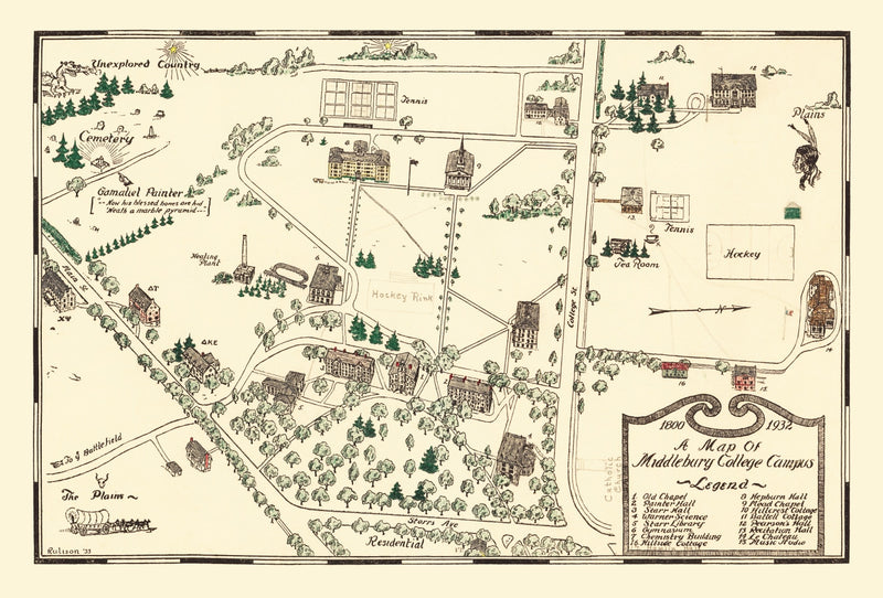 Size comparison using Vintage Map of Middlebury College, 1933