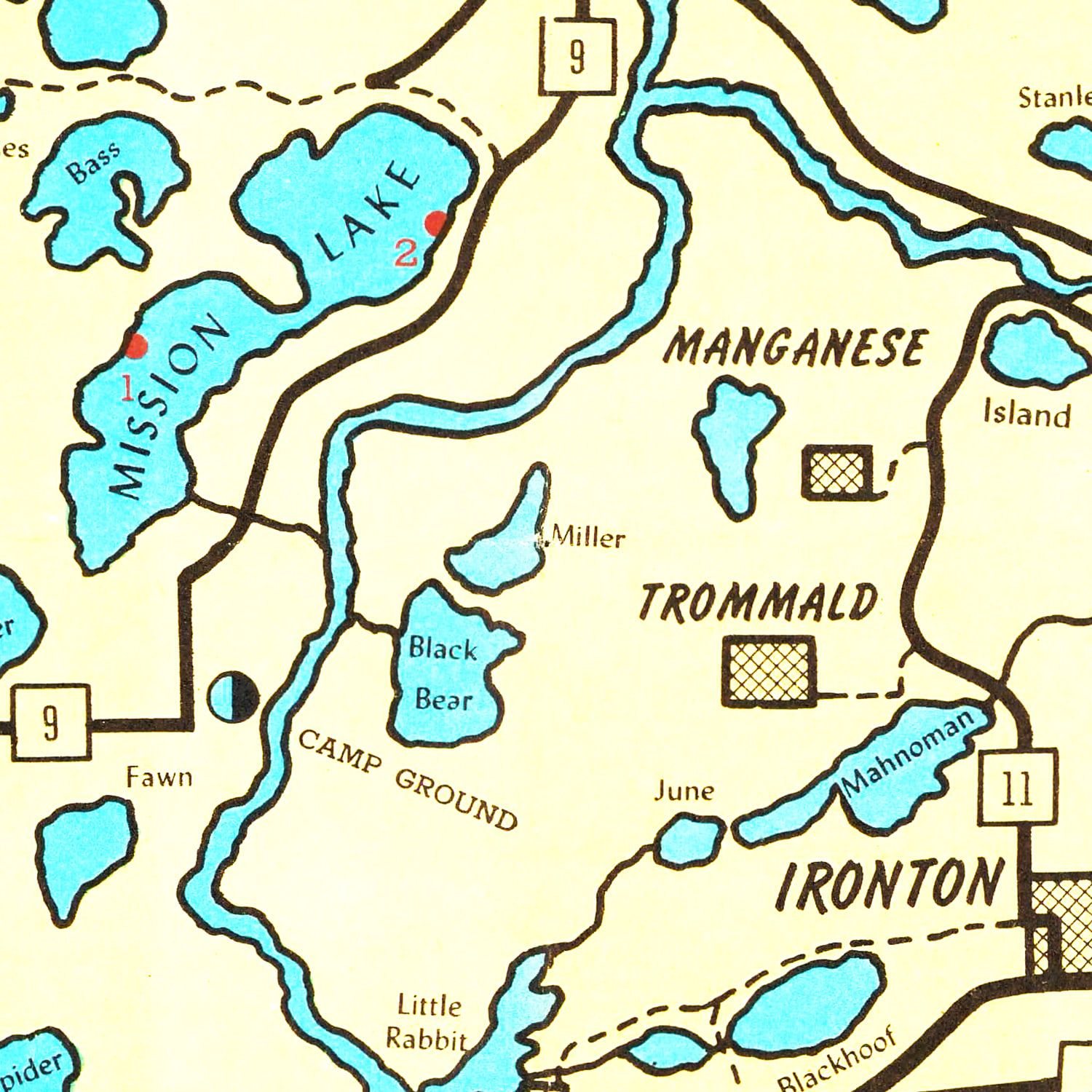 Restored historic details from the 1946 county map of Crow Wing County, Minnesota