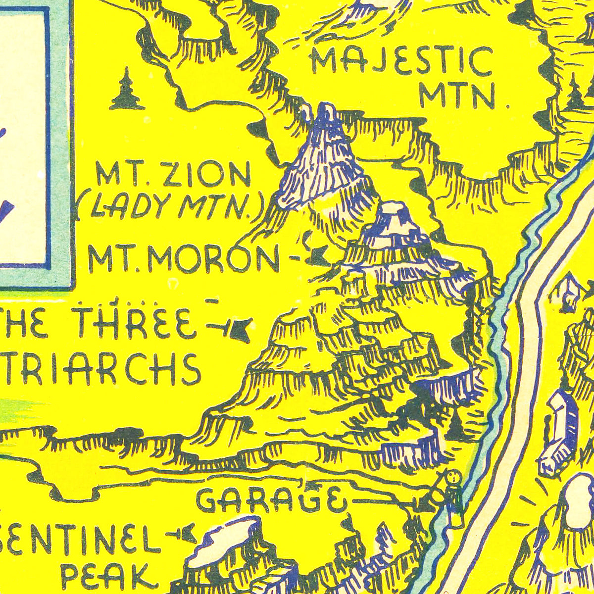 Restored historic details from the 1939 national park map of County, Utah