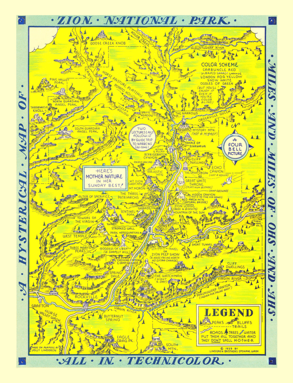 Vintage Map of Zion National Park, 1939 print style example