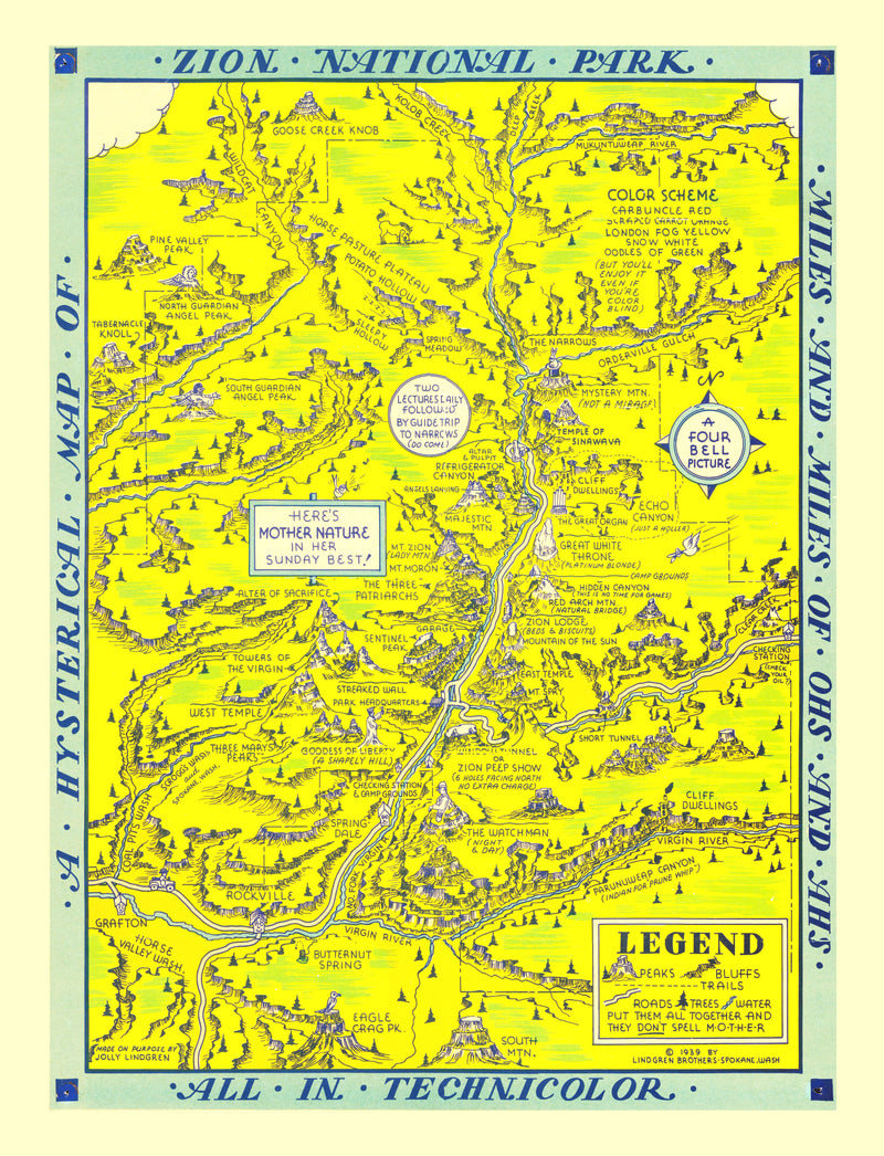 Size comparison using Vintage Map of Zion National Park, 1939