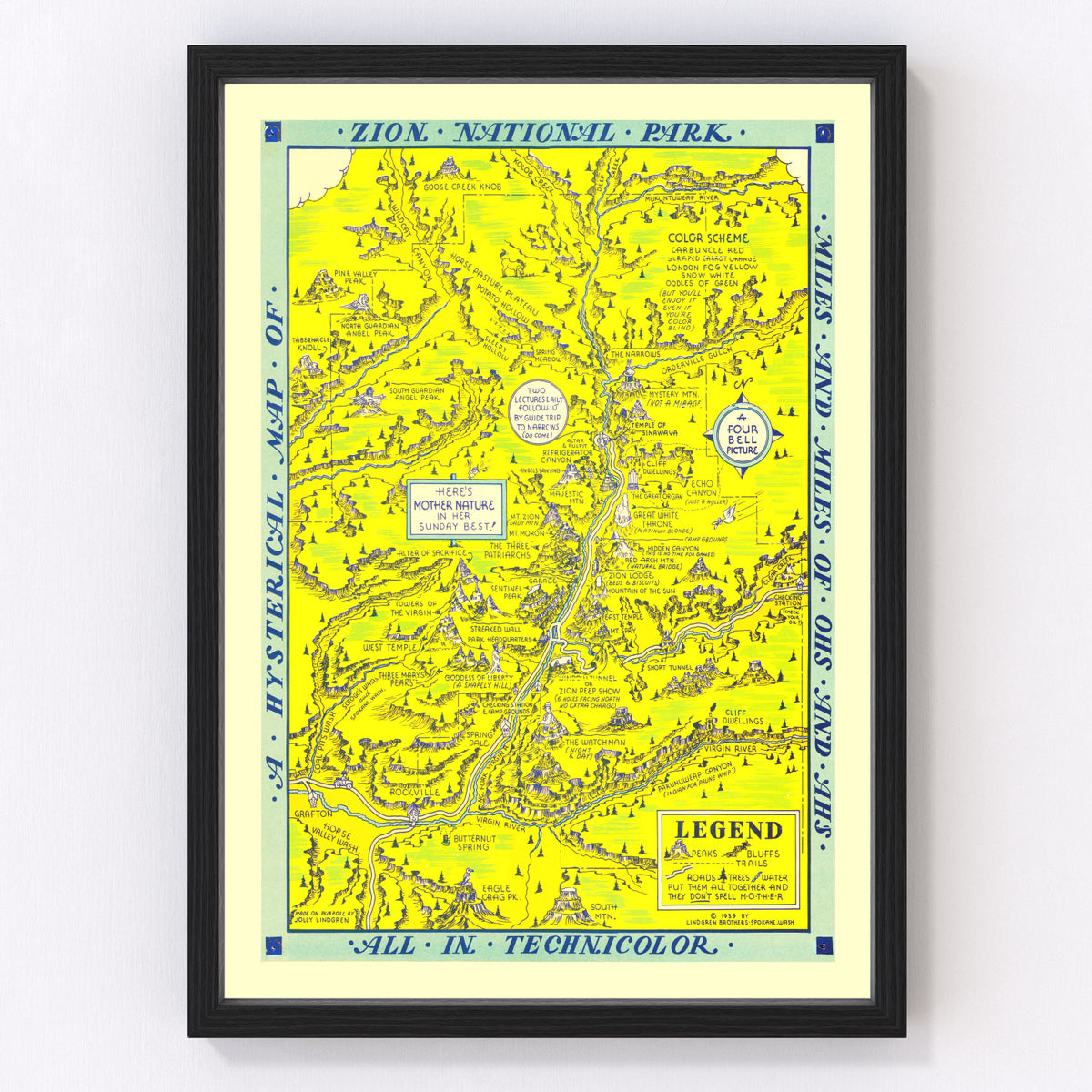 Zion National Park Vintage Map 1939