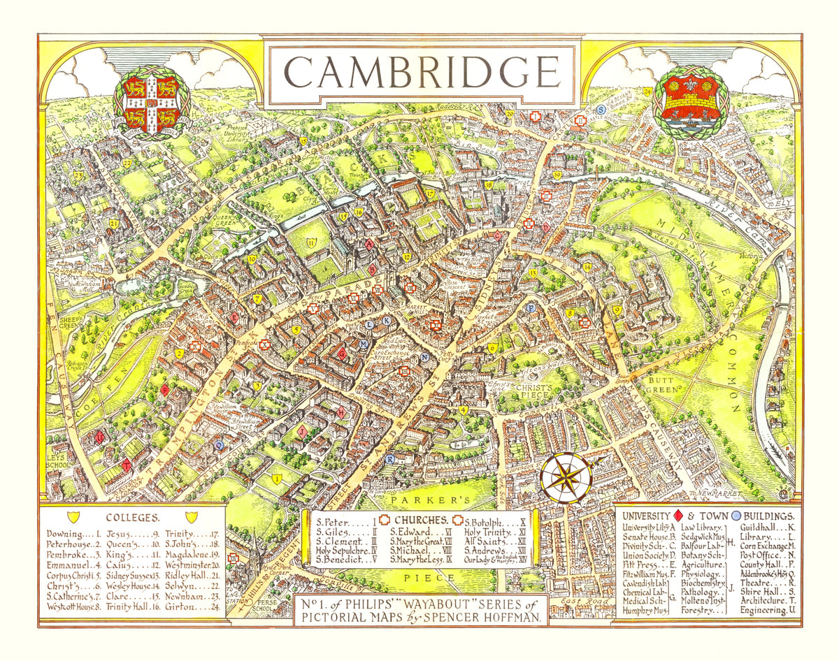 Preview of Vintage Map of Cambridge, England 1929