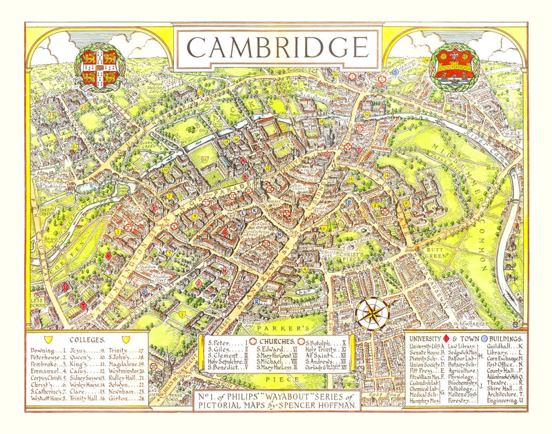 Size comparison using Vintage Map of Cambridge, England 1929
