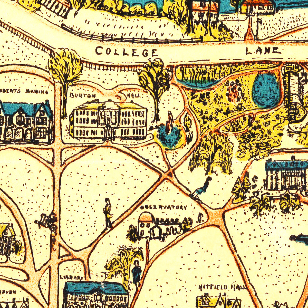 Restored historic details from the 1928 university map of Northampton, Massachusetts