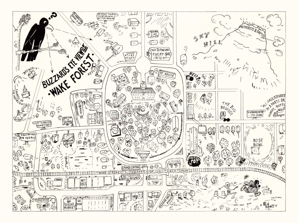 Vintage Map of Wake Forest University, 1937 print style example