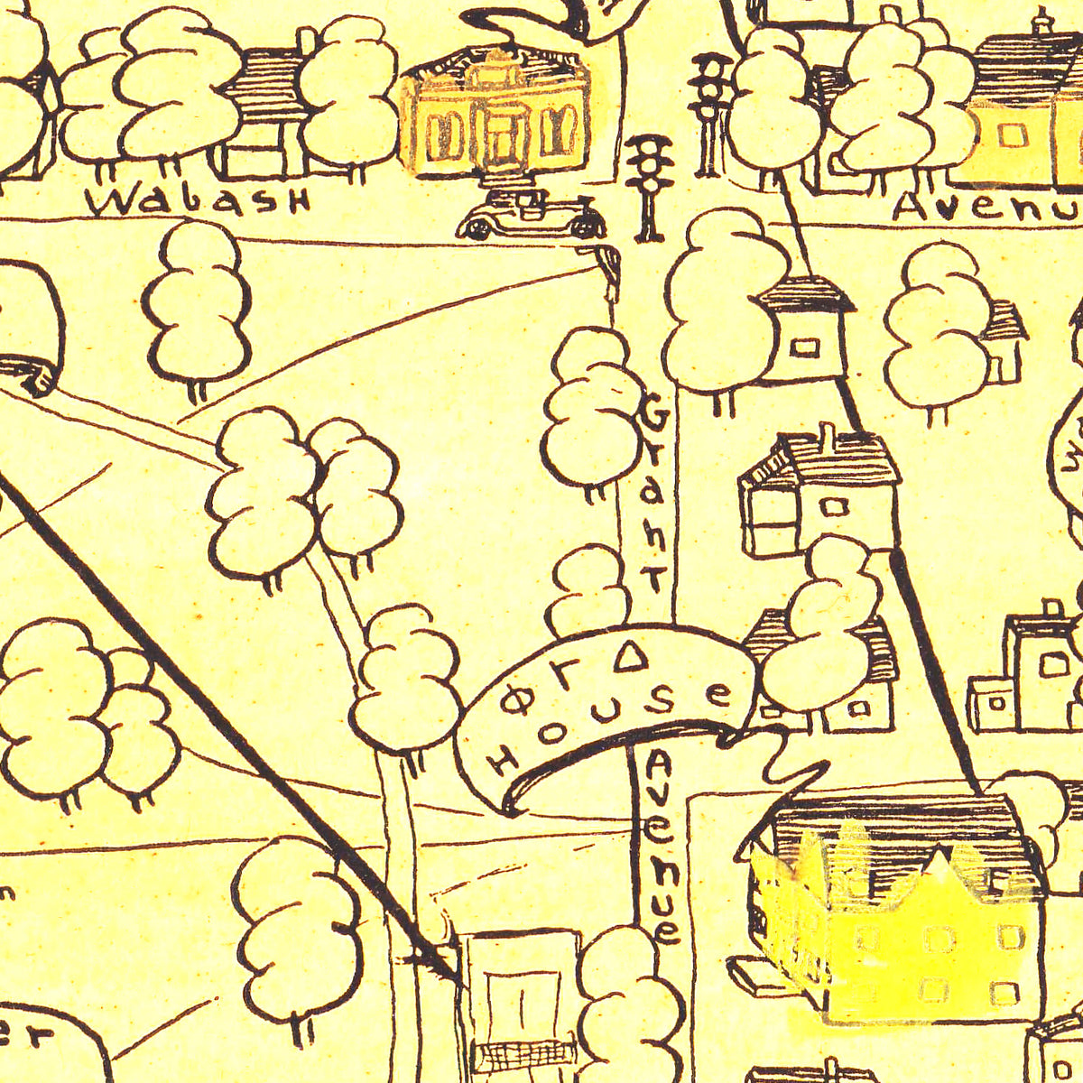 Restored historic details from the 1928 university map of Crawfordsville, Indiana